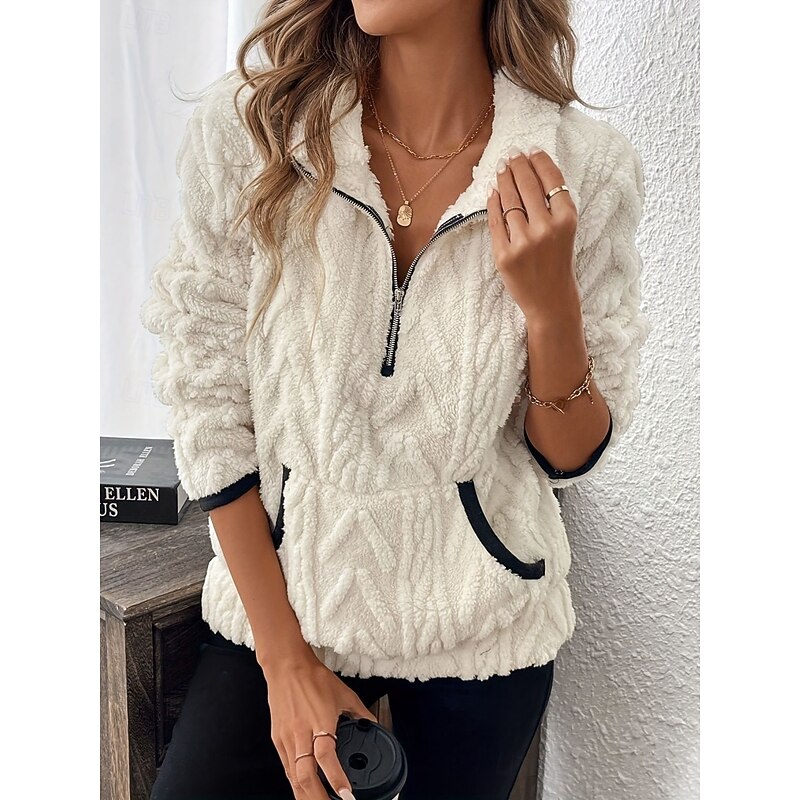 Women's Blouse Solid Color Stylish Casual Long Sleeve Shirt Collar Regular Tops Daily Zipper White Pink Wine Blue Light Grey Spring Fall Winter4
