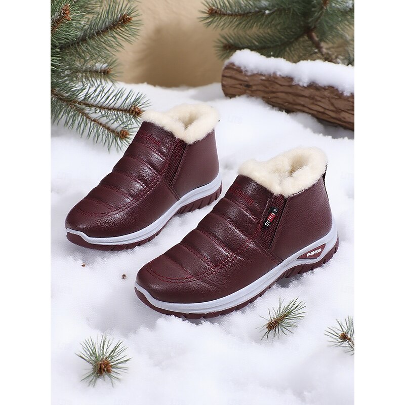 Women's Burgundy Waterproof Snow Boots with Faux Fur Lining – Warm Ankle Boots for Winter Outdoor Wear4