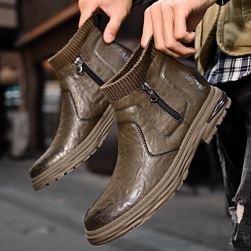 Men's Brown Zipper Ankle Boots – Comfortable Slip-On Casual Fashion Shoes for Everyday Wear and Travel4