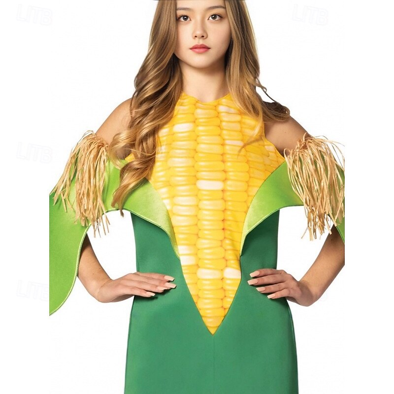 2 PCS Foodie Corn Halloween Fancy Costume Couples' Costumes Onesies Funny Costume Adults' Men's Women's Halloween Carnival Performance Party Easy Halloween Costumes Dress Up4