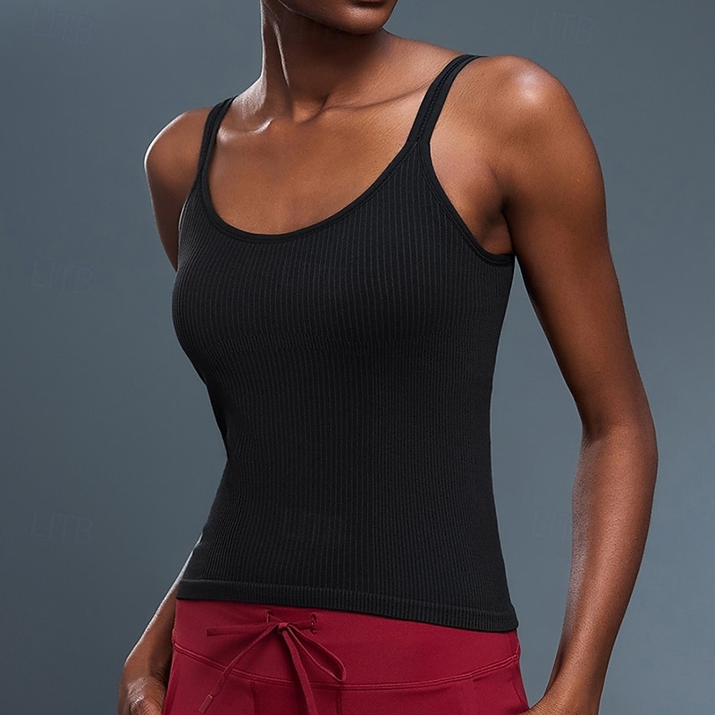 Women's Camisole Tops  Spaghetti Strap Tank Top Padded Sleeveless Top Athleisure Fall Solid Colored Breathable Gym Running Fitness Sportswear Activewear Black3