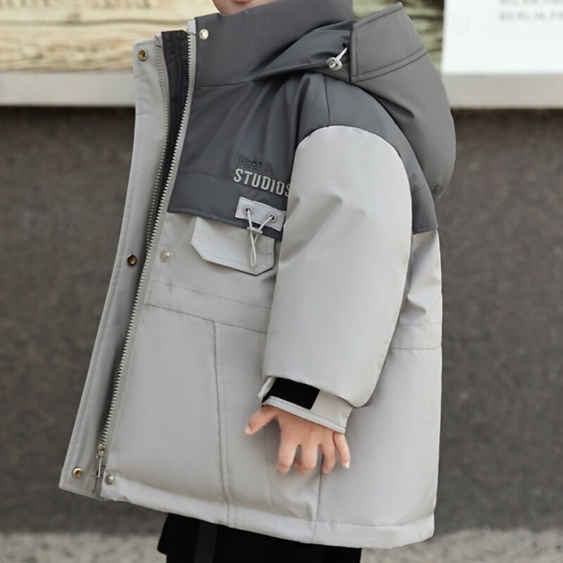 Kids Unisex Down Jacket Outdoor Jacket Puffer Jacket Outerwear Solid Color Long Sleeve Keep Warm Windproof Coat Outdoor Daily Basic Black Pink Gray Fall Winter 4 years+