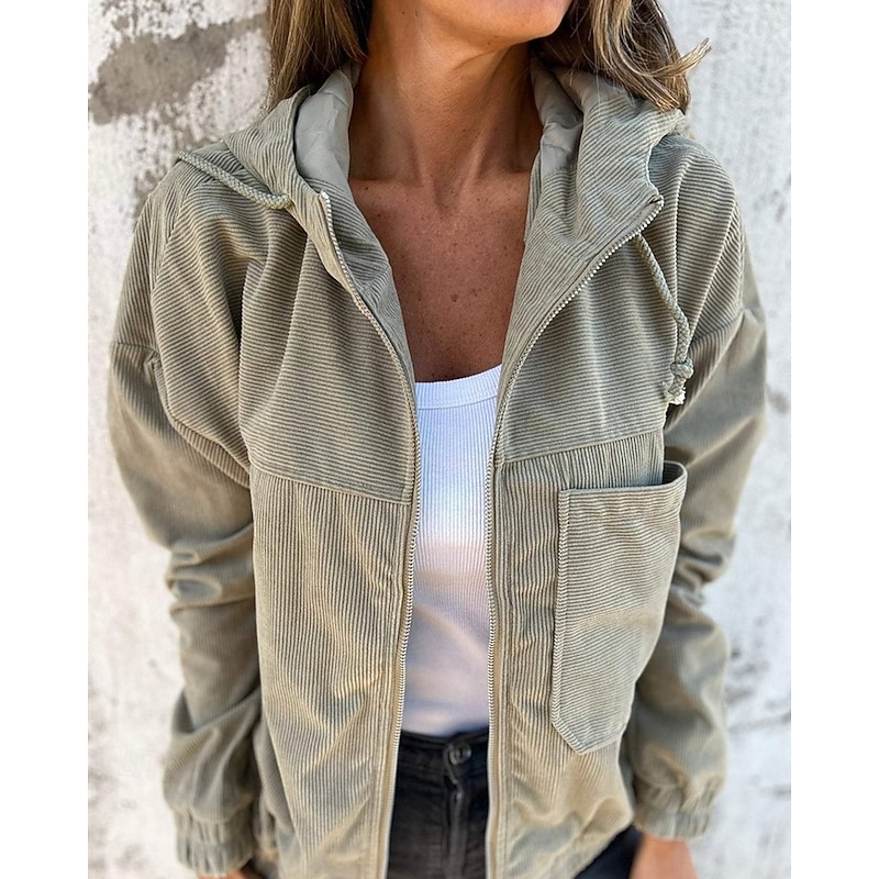 Women's Casual Jacket Comfortable Zipper Pocket Fashion Modern Outdoor Plain Going out Casual Daily Weekend Zipper Regular Hooded Regular Fit Long Sleeve Outerwear Black Pink Khaki Fall Winter4