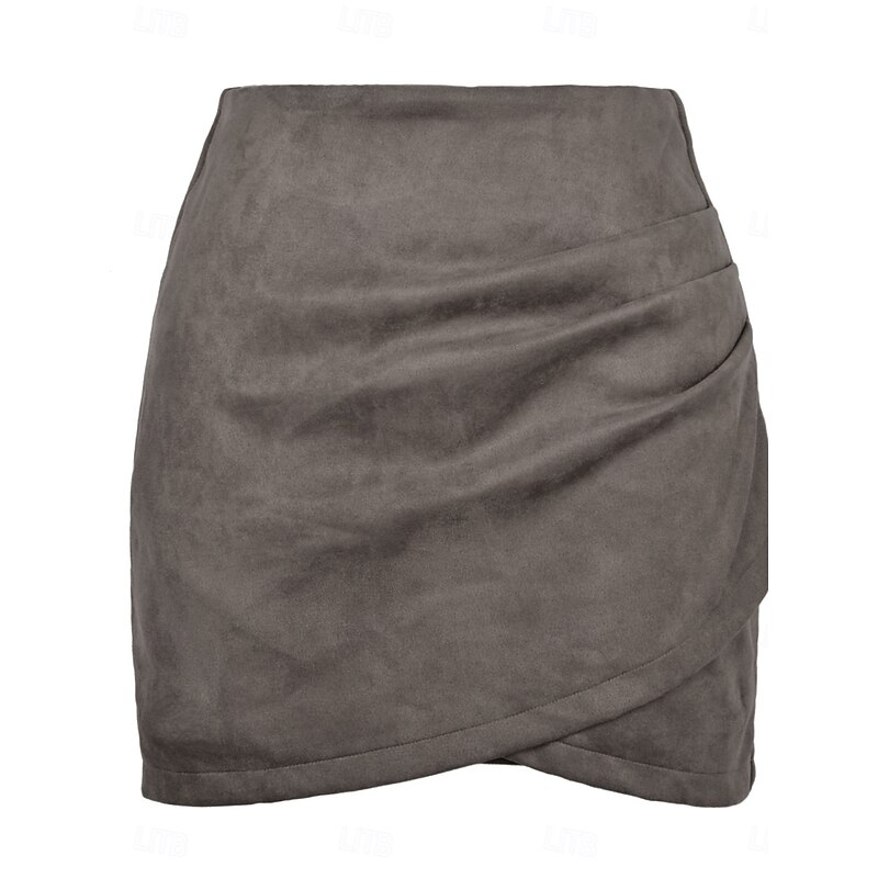 Women's Skirt A Line Elegant Fashion Mini High Waist Skirts Plain Micro-elastic Street Date Black Pink Khaki Gray Spring Suede4