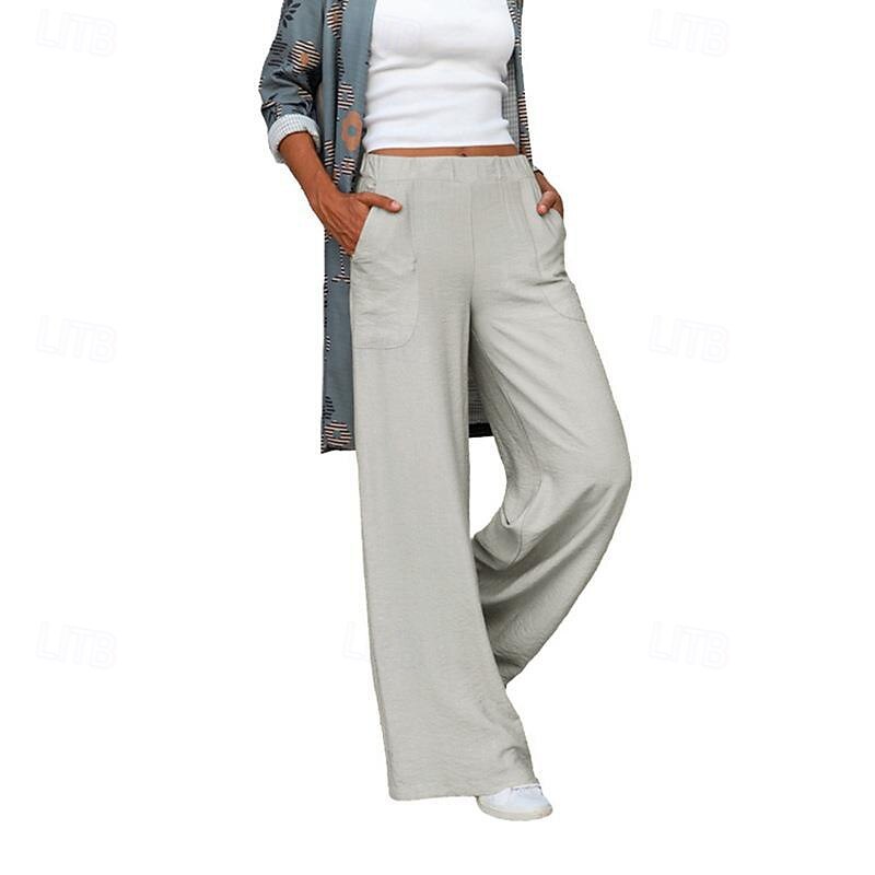 Women's Culottes Wide Leg Chinos Streetwear Casual Full Length Medium Waist Plain Pocket Elastic Waist Comfortable Stretchy Outdoor Vacation Daily Light Gray Dark-Gray Apricot Black Fall Winter Loose2