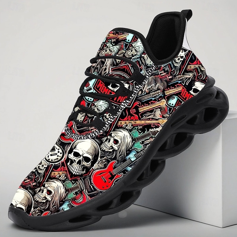 Men's Halloween Skull Print Running Sneakers – Spooky Horror Graphic Athletic Shoes for Party, Costume Events and Festival Streetwear2