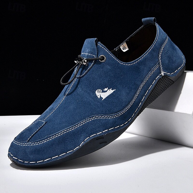 Men's Blue Faux Leather Slip-On Loafers – Comfortable Casual Driving Shoes for Business Travel and Everyday Wear