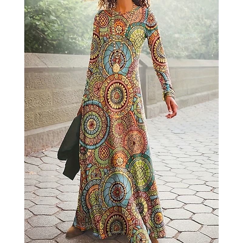 Women's Long Dress Maxi Dress Boho Dress Elegant Vintage Fashion Outdoor Party Daily Regular Fit Ombre Graphic Butterfly Long Sleeve Crew Neck Light Yellow Black gray Black Yellow Spring Autumn3