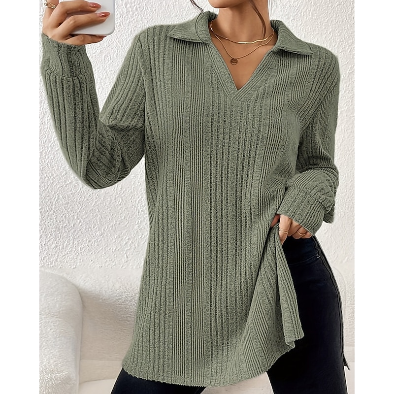 Women's T Shirt Tee Top Plain Fashion Modern Short Sleeve Shirt Collar Regular Tops Daily Going out Army Green Brown Fall Winter3