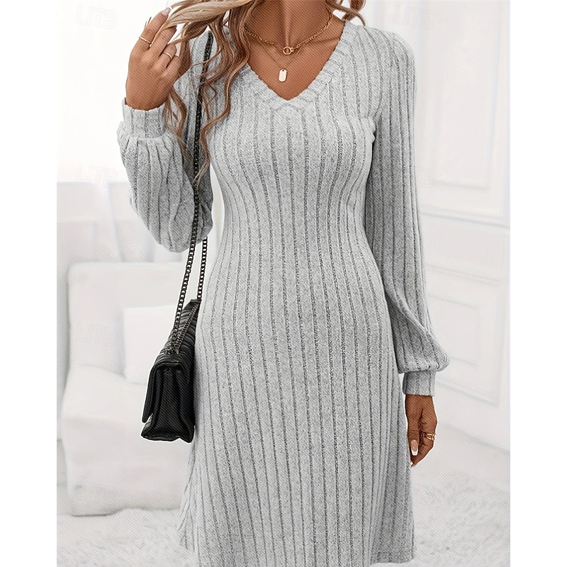 Women's Mini Dress Casual Dress Elegant Fashion Modern Outdoor Daily Going out Regular Fit Plain Long Sleeve V Neck Grey Spring Autumn