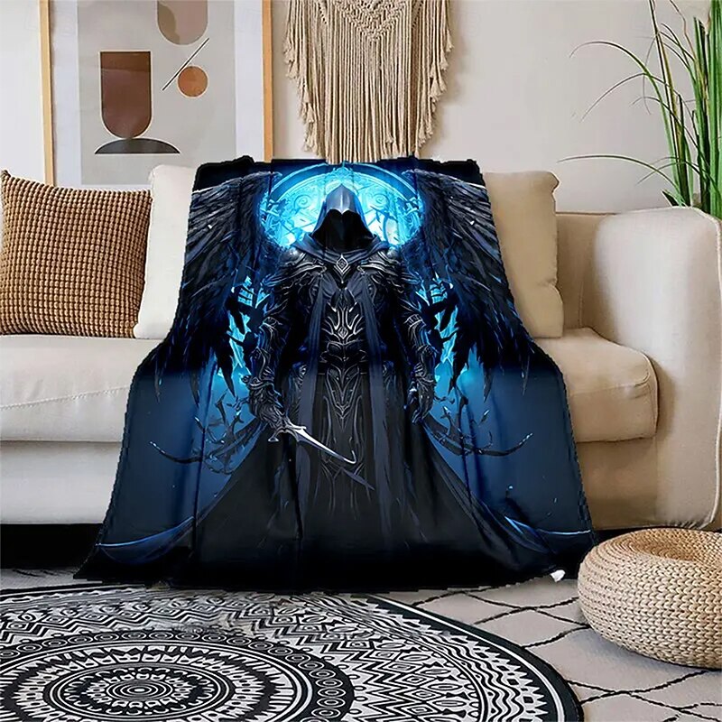 Halloween Fleece Throw Blanket for Couch Grim Reaper 3D Fantasy Dark Punk Gothic Style Party Sofa Bed Decorative Warm Blanket Home Decor4