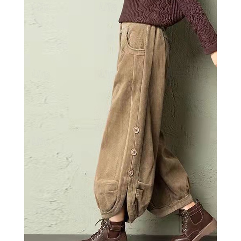 Women's Chinos Bloomers Streetwear Basic Casual Full Length Medium Waist Plain Pocket Comfortable Micro-elastic Outdoor Vacation Street Black Khaki Spring Fall Regular Fit3