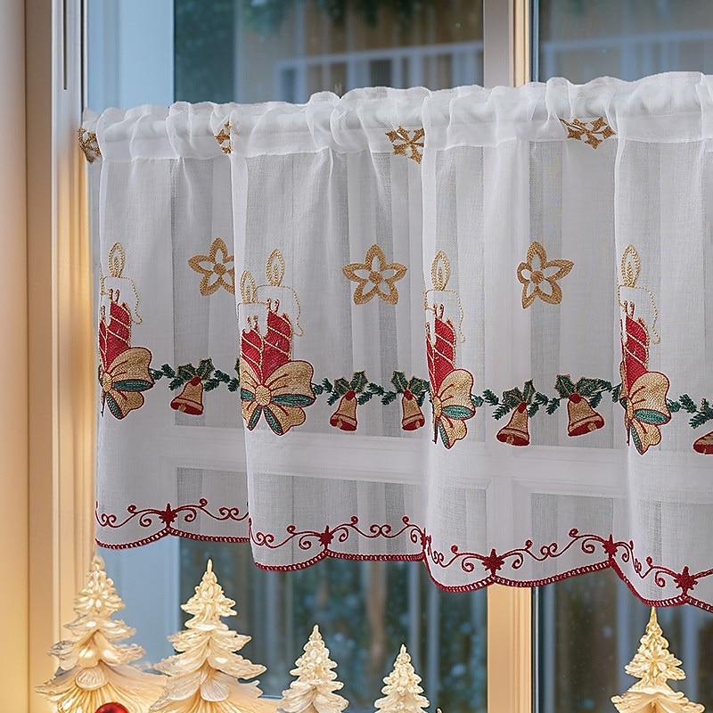 Christmas Cafe Curtains, American Style Holiday Theme Printed Drapes, Rectangular Blackout Window Curtain, Decorative Fabric Panel, Ready Made for Home Decor2