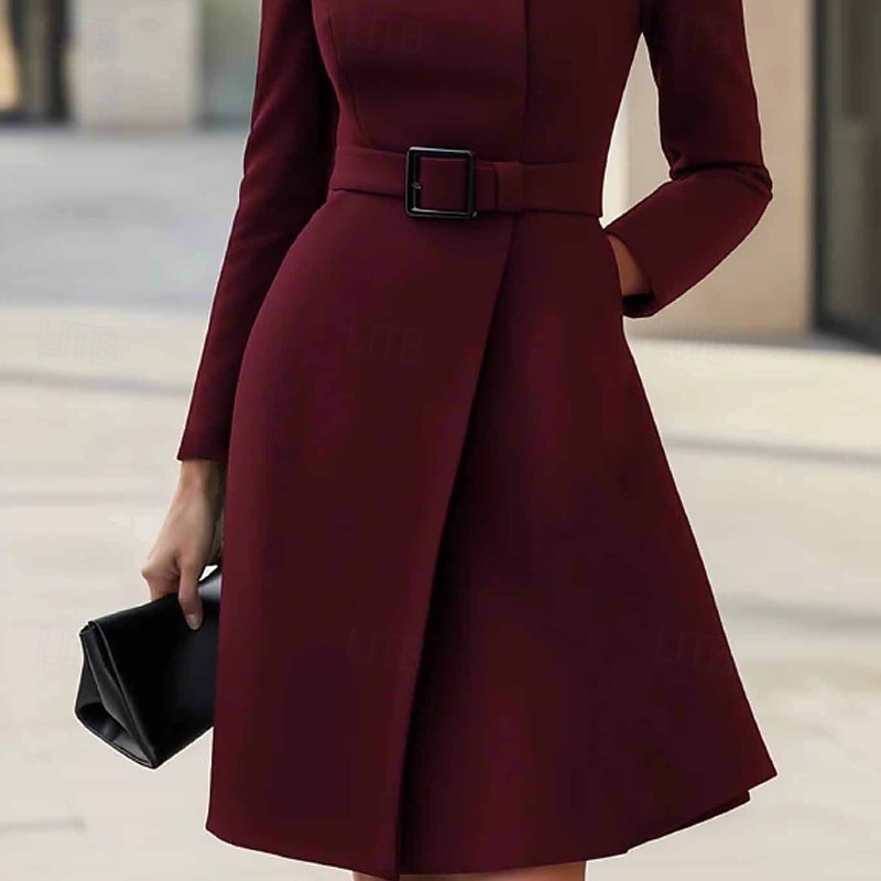 Women's Mini Dress Sheath Dress Formal Dress Elegant Fashion Modern Outdoor Office Regular Fit Plain Long Sleeve Stand Collar Black Wine Fall Winter4