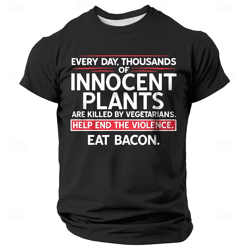 Men's Funny Slang Bacon T Shirt Short Sleeve T shirt 3D Print Crew Neck Shirt Fashion Daily Street Daily Black White Blue Summer Spring Clothing Apparel S M L XL XXL XXXL