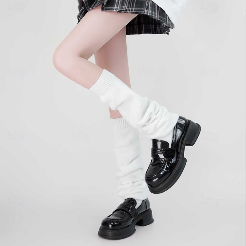 Women Slouch Knit Socks, Fall and Winter Warm Solid Color Leg Warmers, JK Schoolgirl Style Calf Socks, Knee High Sock Covers4