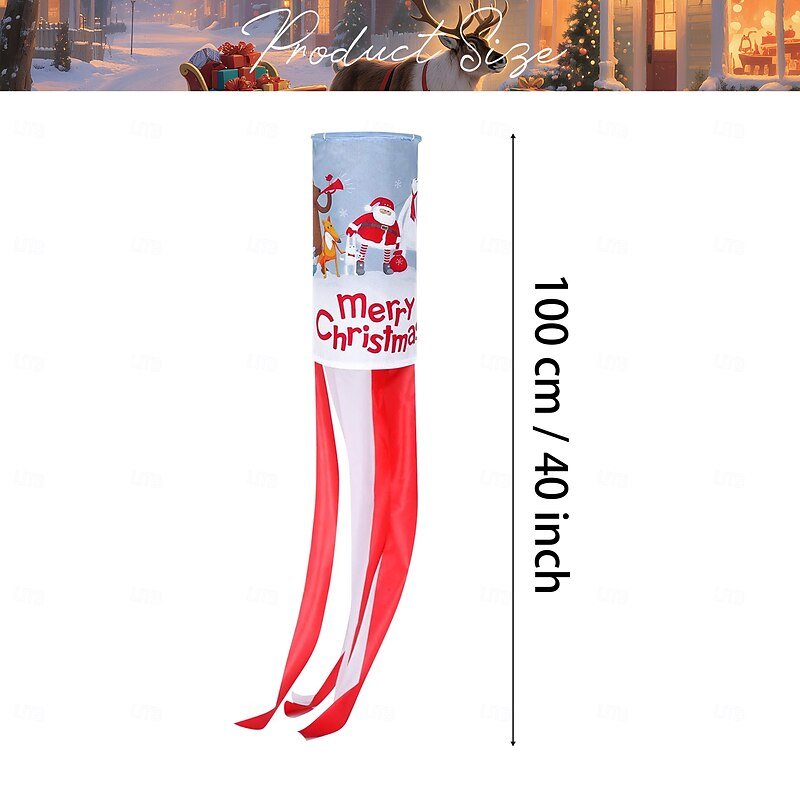 Christmas Windsock Flag, Holiday Store Window Decoration, Santa Claus Pattern, Festive Atmosphere Banner4