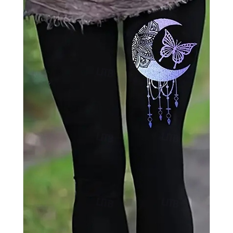 Women's Chinos Leggings Cozy Leggings Vacation Basic Casual Full Length High Waist Butterfly Moon Printing Thermal Warm Comfortable Stretchy Street Causal Casual Black Fall Winter Slim Fit2