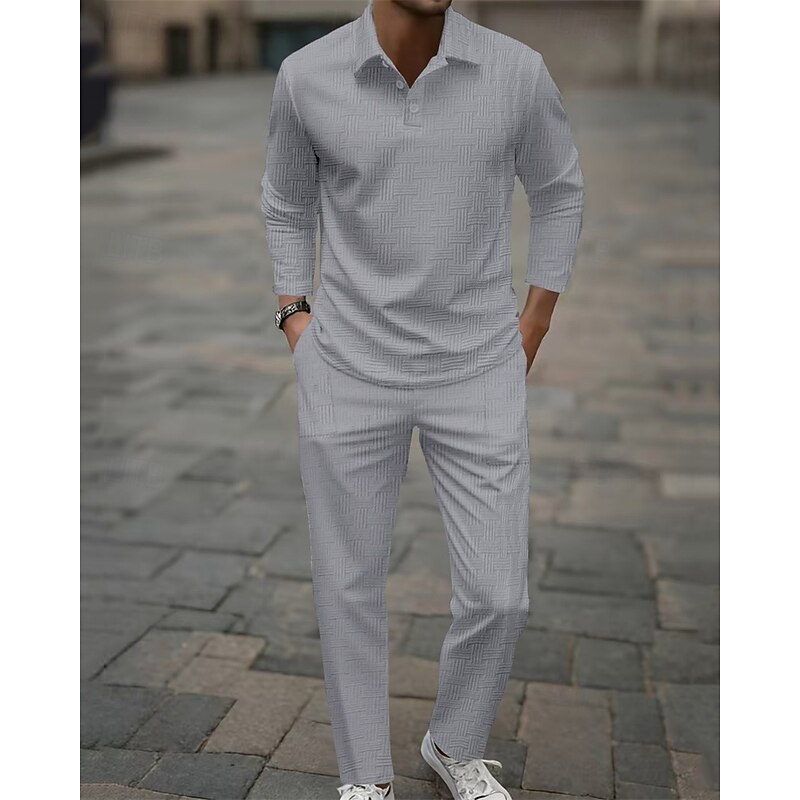 Men's Golf Shirt Golf Polos Shirts Work Casual Lapel Long Sleeve Basic Modern Plain Jacquard Buttons Spring Fall Regular Fit Black White Sky Blue Khaki Army Green Gray Golf Shirt3