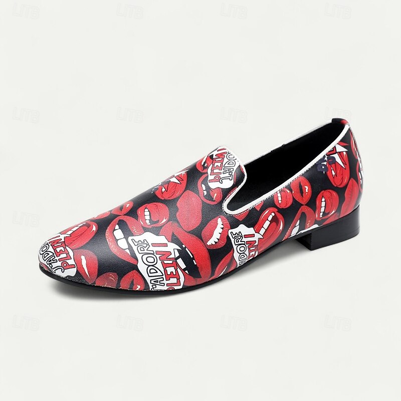 Men's Red Lips Print Loafers Slip-On Fashion Casual Shoes with Pop Art Design for Parties, Nightlife and Statement Outfits3