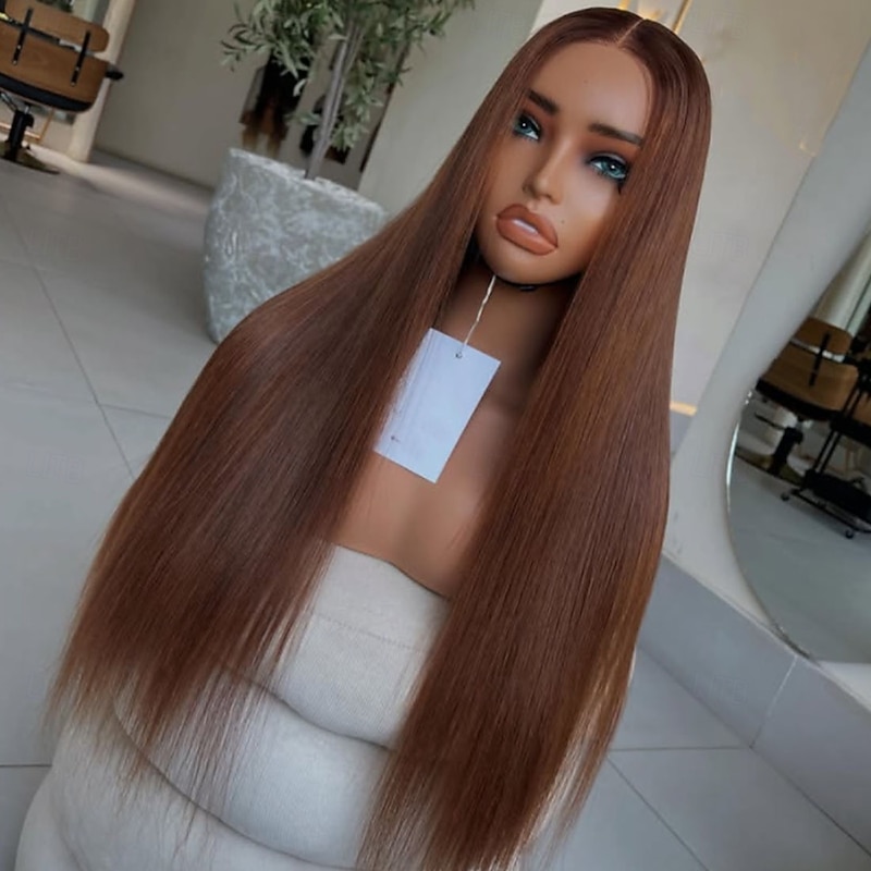 Brazilian 100% Virgin Remy Human Hair Glueless 5x5 Lace Closure Wigs 13x4 Lace Front Human Hair Wig Bone Straight Brown Colored Wig Natural Hairline  Glueless Pre-Plucked For Women2