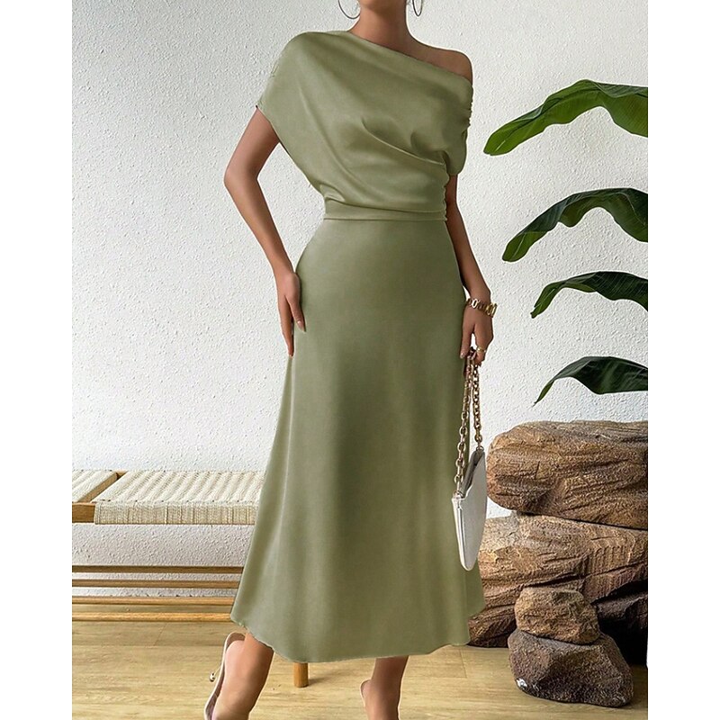 Women's Midi Dress Party Dress Cocktail Dress Satin Dress Elegant Fashion Modern Party Special Occasion Evening Party Regular Fit Plain Sleeveless Crew Neck Black Dusty Blue Green Summer Spring Fall3