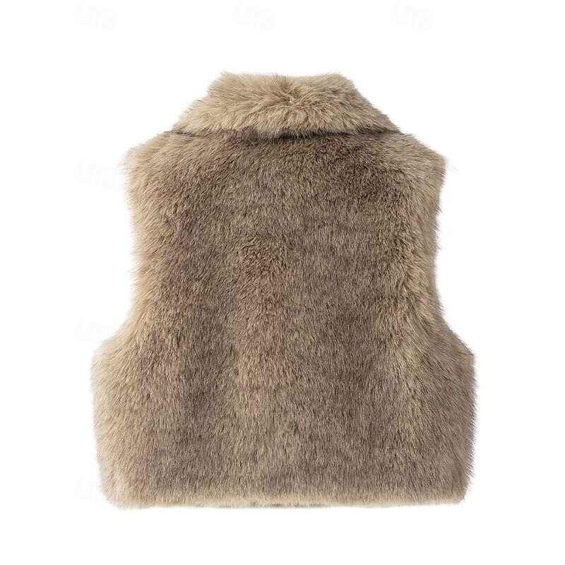 Women's Vest Faux Fur Coat Comfortable Furs & Leathers Fashion Casual Plain Vacation Street Casual Daily Wear Short Regular Turndown Regular Fit Sleeveless Outerwear Brown Fall Winter3