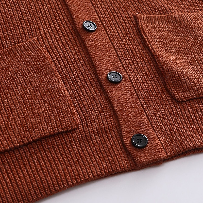 Men's Sweater Cardigan Sweater Ribbed Knit Regular Tops Knitted Plain Shawl Lapel Vacation Fashion Casual Daily Wear Clothing Apparel Spring &  Fall Red Brown M L XL2