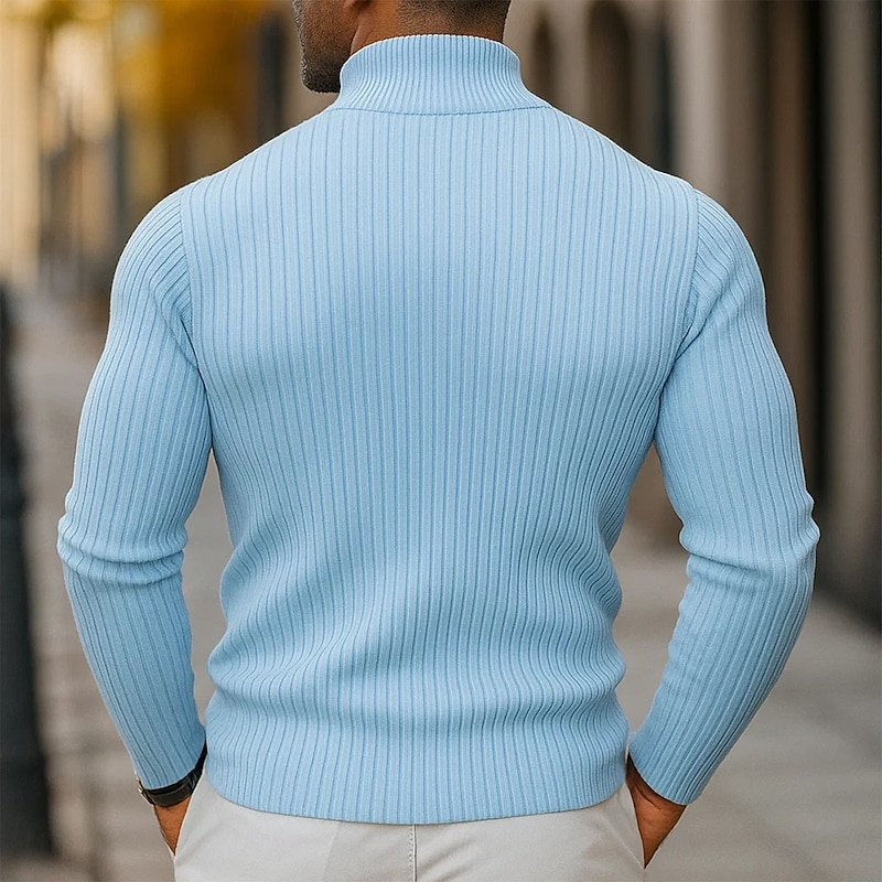 Men's Golf Polos Shirts Knit Polo Vacation Work Half Zip Ribbed Polo Collar Long Sleeve Basic Modern Plain Knitted Quarter Zip Summer Spring & Summer Regular Fit White Navy Blue Blue Green Gray Golf2