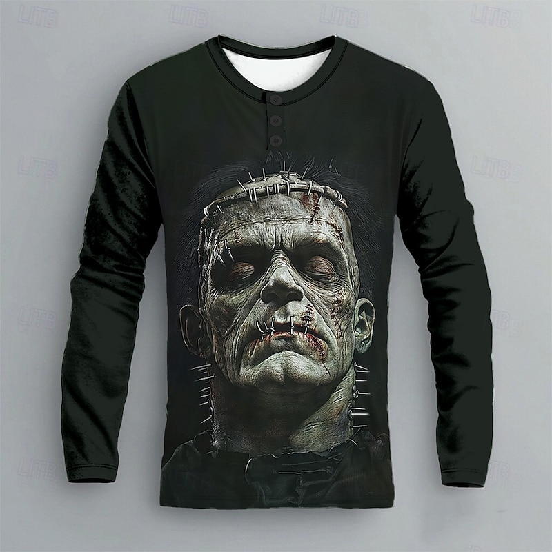 Men's Human face Henley Shirt Long Sleeve Fashion Cute Daily Casual Holiday Going out Fall Spring &  Fall 1# 2# 3# Henley Henley T-Shirt