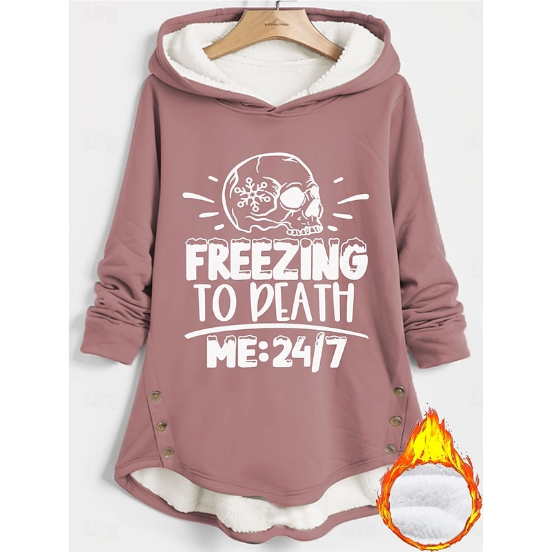 Women's Pullover Hoodie Sweatshirt Graphic Skull Letter Warm Casual Long Sleeve Hooded Long Tops Street Dailywear Buttons Print Black Dark Pink Red Blue Gray Fall Winter