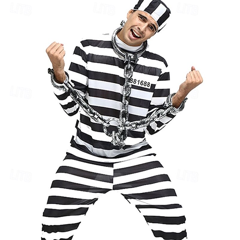 Prisoner Halloween Outfits Fancy Costume Funny Costume Adults' Men's Halloween Carnival Performance Party Easy Halloween Costumes Dress Up2