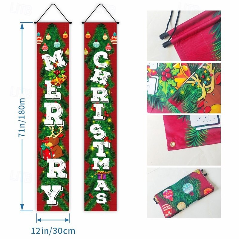 Christmas Door Banner Decorations, New Themed Hanging Door Couplets, Holiday Party Decor Door Curtain for Home Indoor Outdoor2