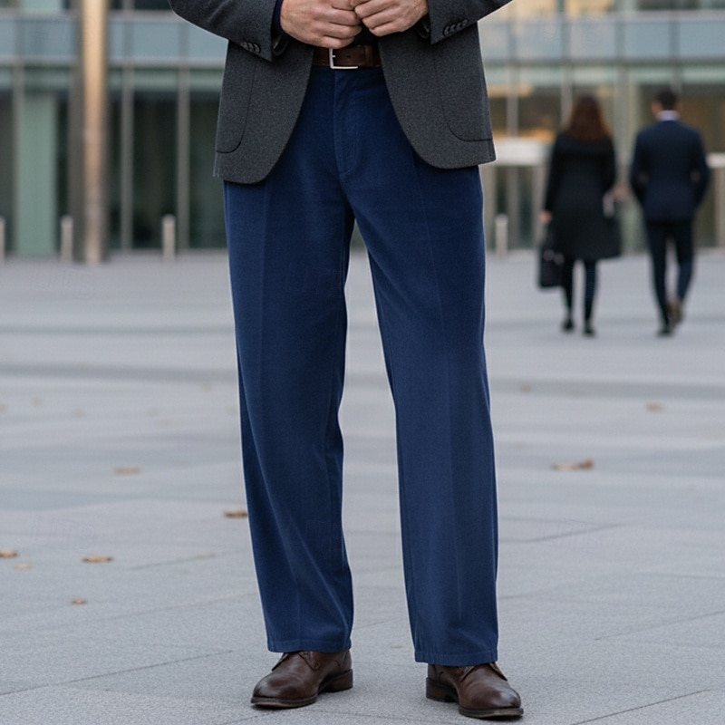 Men's Trousers Dress Pants Velvet Pants Front Pocket Straight Leg Plain Comfort Full Length Wedding Business Daily Fashion Chic & Modern Royal Blue Green Inelastic