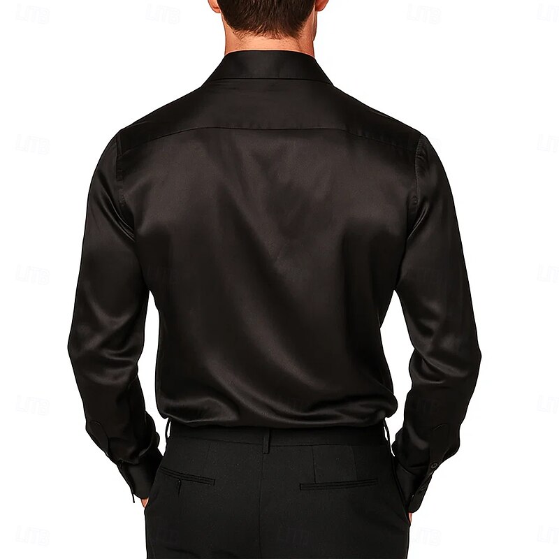 Men's Shirt Satin Shirt Dress Shirt Casual Shirt Button Up Shirt Prom Shirt Plain Formal Wedding Black White Wine Navy Blue Long Sleeve Cowl Neck All Seasons Clothing Apparel3