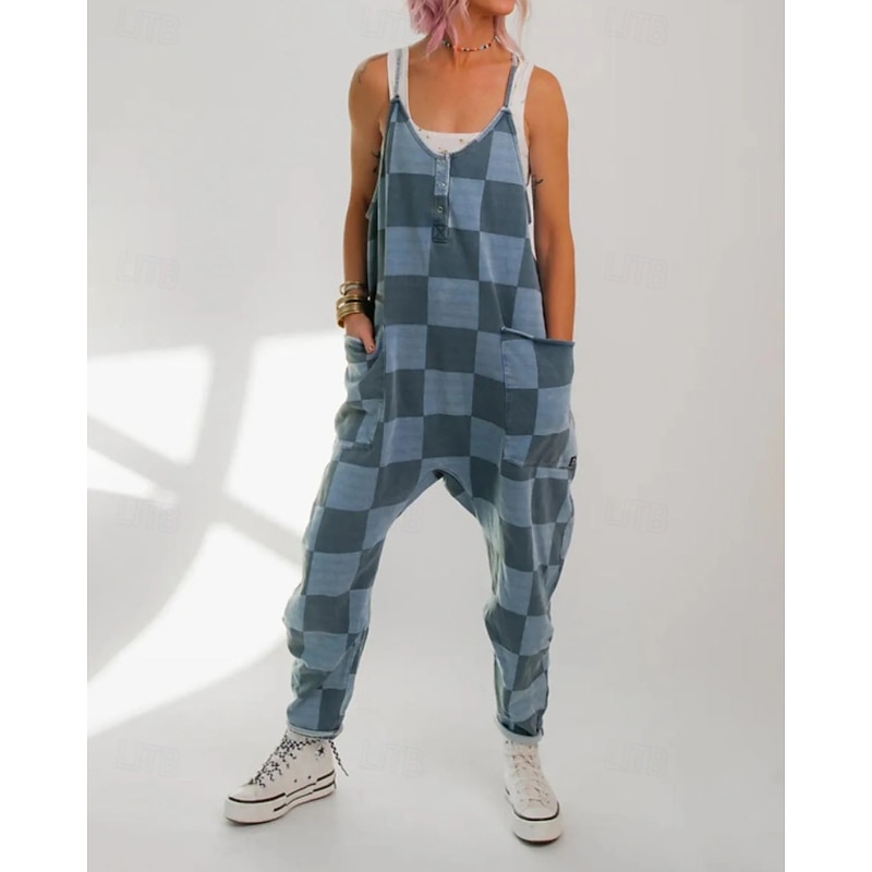 Women's Normal Jumpsuit Streetwear Tie Dye Sleeveless V Neck Pocket Vacation Street Loose Fit Black Blue Purple Fall3