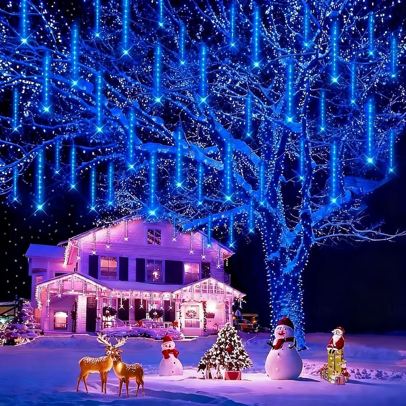 8-Tube Meteor Shower Lights Falling Rain Lights Christmas Lights 50cm 240LEDs Falling Rain Drop Icicle String Lights for Outdoor Patio Garden Christmas Trees Halloween Decoration Holiday Wedding3