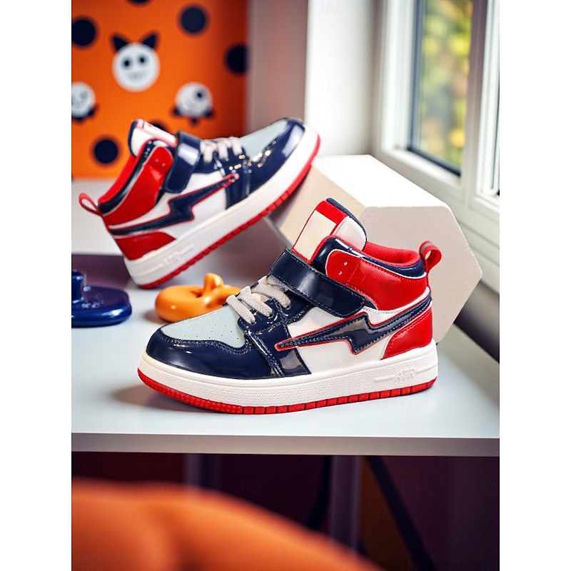 Korean Idol Inspired Pop Star Costume Shoes Girls' High Top Sneakers Colorblock Design with Velcro Strap and Lace-Up Style for Casual Wear and Sports Activities - Main Image