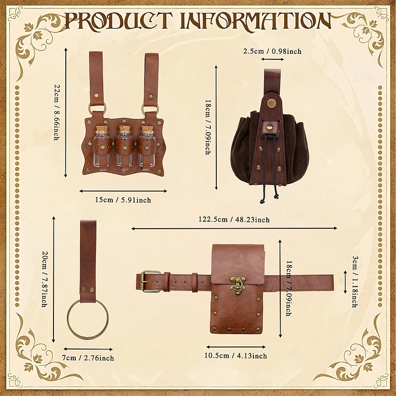 Retro Vintage Medieval Renaissance Waist Belt Sword Holder Belt Pouch Warrior Viking Alchemist Fancy Dress Unisex Viking Fantasy Halloween Carnival Performance LARP Ren Faire Adults Waist Belt4