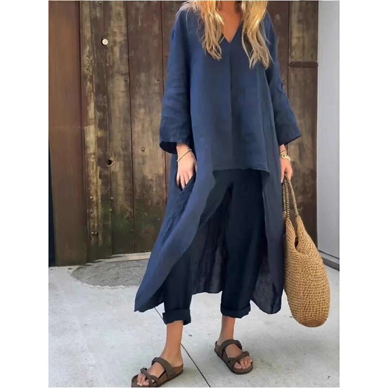 Women's Fashion Streetwear Pants Sets Bolero Top Long Sleeve V Neck Solid Color Outdoor Work Casual Blue Summer Regular Fit3
