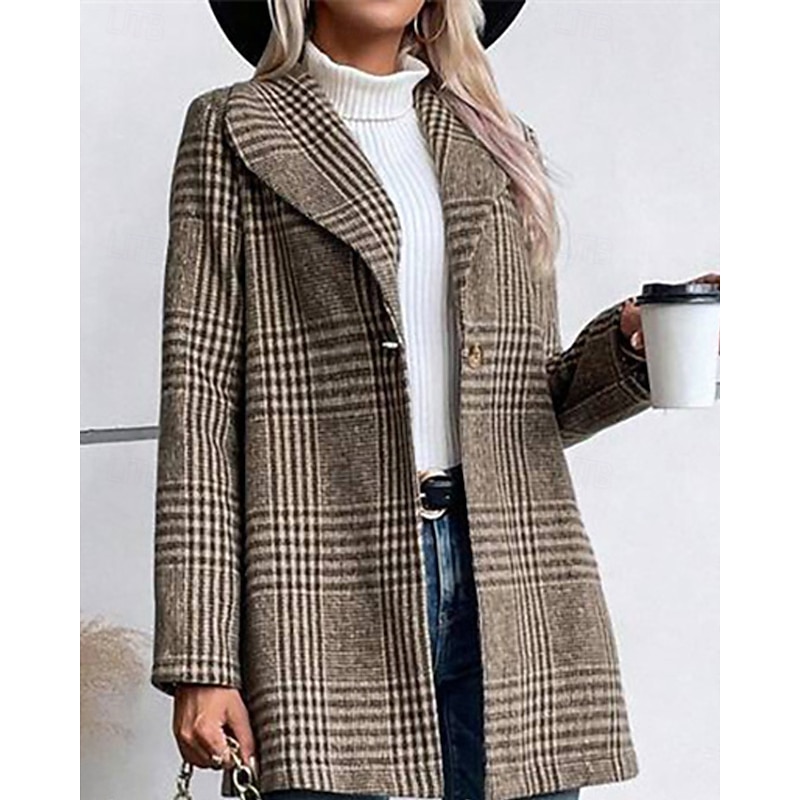 Women's Blazer Comfortable Buttons Elegant Fashion Outdoor Lattice Going out Casual Daily Weekend Single Breasted Regular Lapel Regular Fit Long Sleeve Outerwear Red Camel Gray Spring Fall2