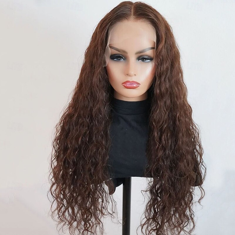Brazilian 100% Virgin Hair 5x5 Lace Closure Wigs Curly Water Wave 13x4 Lace Front Human Hair Wig Brown Auburn Colored Wig with Baby Hair Natural Hairline Glueless Pre-Plucked For Women2