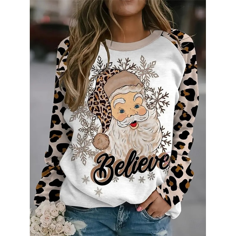 Women's Pullover Graphic Snowman Christmas Tree Casual Long Sleeve Crew Neck Regular Tops Casual Holiday Pink Brown Spring Fall Winter3