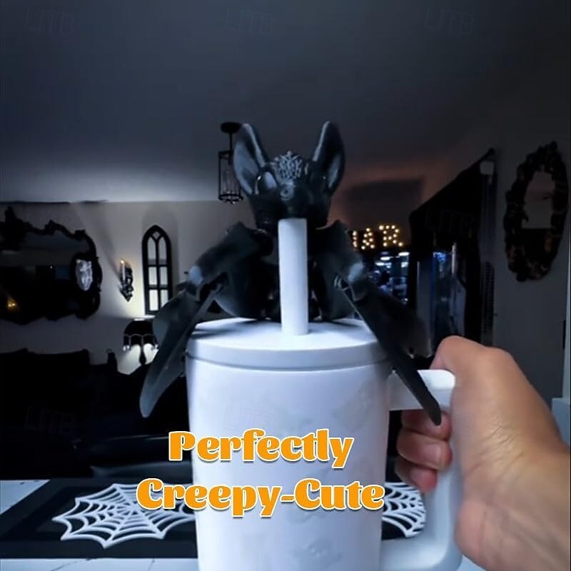 Spooky-Cute Bat Straw Topper, 10mm&12mm Halloween Bats Silicone Straw Covers, Cover Reusable Straws Protector Toppers for Fits Most Straws Gift Idea for Spooky Season Lovers