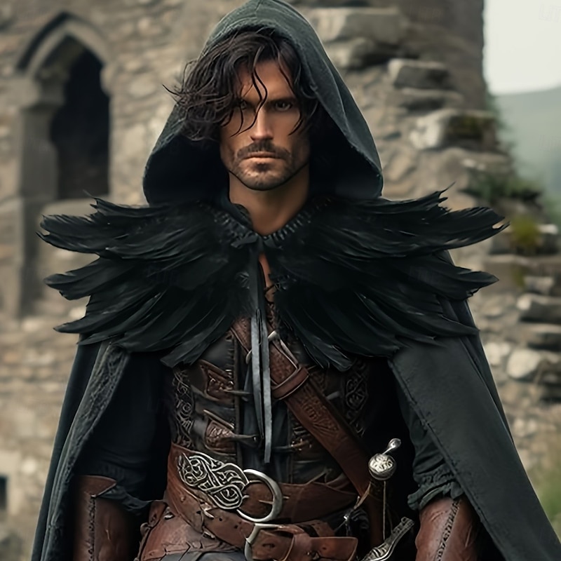 Retro Vintage Medieval Renaissance Cape Shawls Elf Feather Fancy Dress Men's Unisex Fantasy Halloween Carnival Performance LARP Ren Faire Adults' Shawl