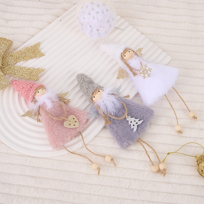 3pcs Christmas Angel Ornaments, Creative Pink Angel Plush Hanging Decorations, Fuzzy Lamb Girl Figurines, Small Tree Ornaments, Holiday DIY Decor4