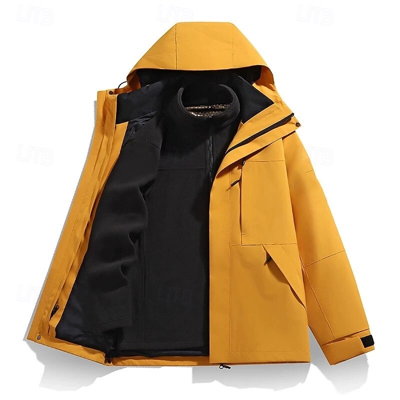 Women's 3-in-1 Waterproof Down Jacket Waterproof Windproof Zipper Pocket Casual Solid Color Outdoor Vacation Street Daily Wear Zipper Regular Hooded Regular Fit Long Sleeve Outerwear Yellow Pink Dark