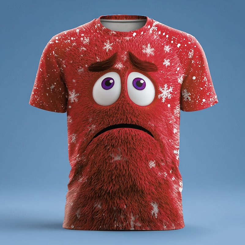 Men's Optical Illusion 3D Funny Emotes T Shirt Short Sleeve T shirt 3D Print Crew Neck Shirt Exaggerated Designer Party Daily Holiday Red Royal Blue Blue Summer Spring All Seasons Clothing Apparel S3