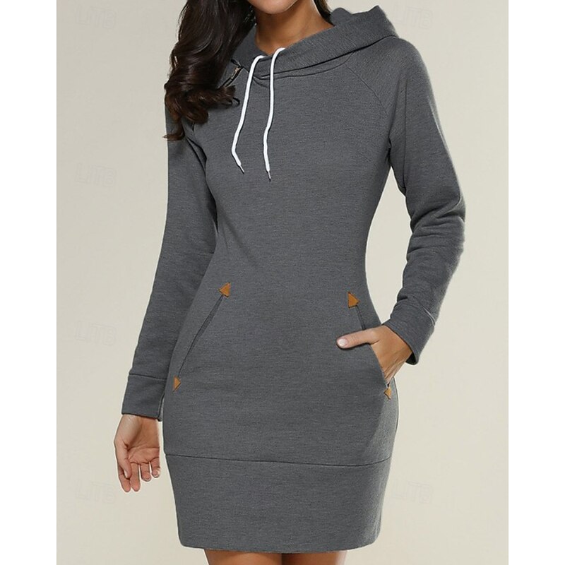 Women's Mini Dress Hoodie Dress Fashion Modern Outdoor Holiday Going out Regular Fit Plain Long Sleeve Hooded Black Red Green Light Grey Spring Fall4