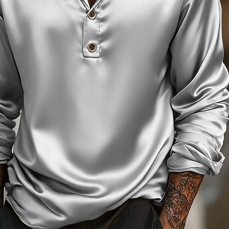 Men's Shirt Satin Shirt Casual Shirt Button Up Shirt Black Blue Gold Gray Long Sleeve Plain Lapel Outdoor Vacation Button-Down Clothing Apparel Elegant Fashion Business Pullover4